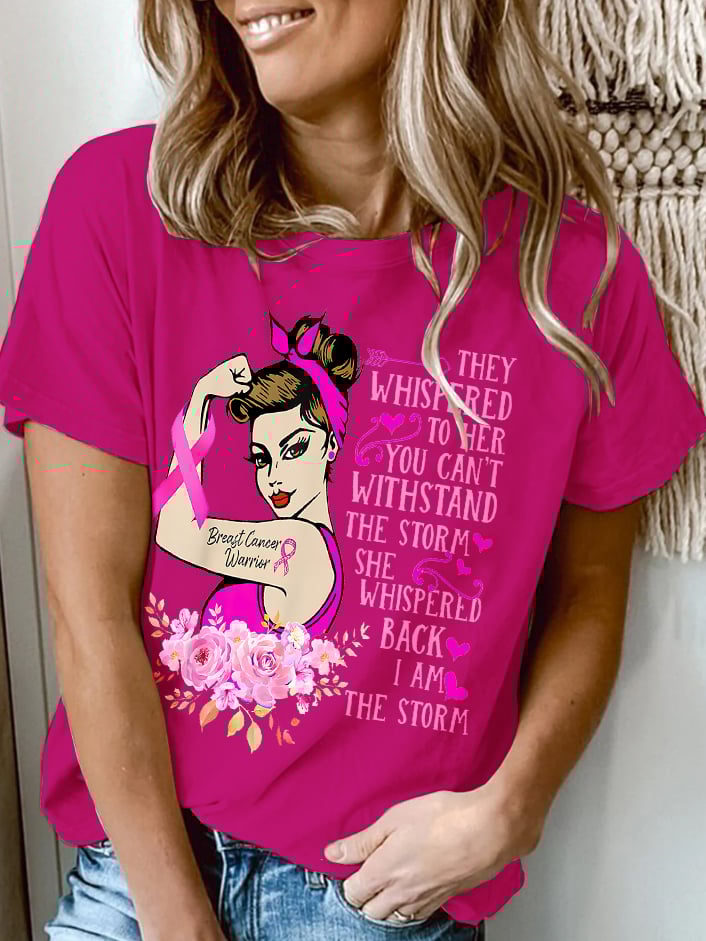 Women's Breast Cancer Awareness Crew Neck Print T-Shirt