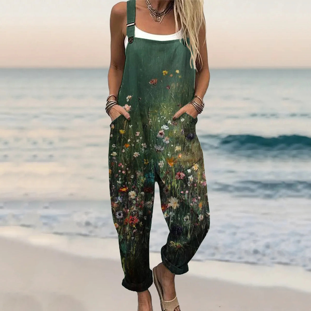Women's Vintage Floral Art Print Casual Cotton + Polyester Jumpsuit8'15