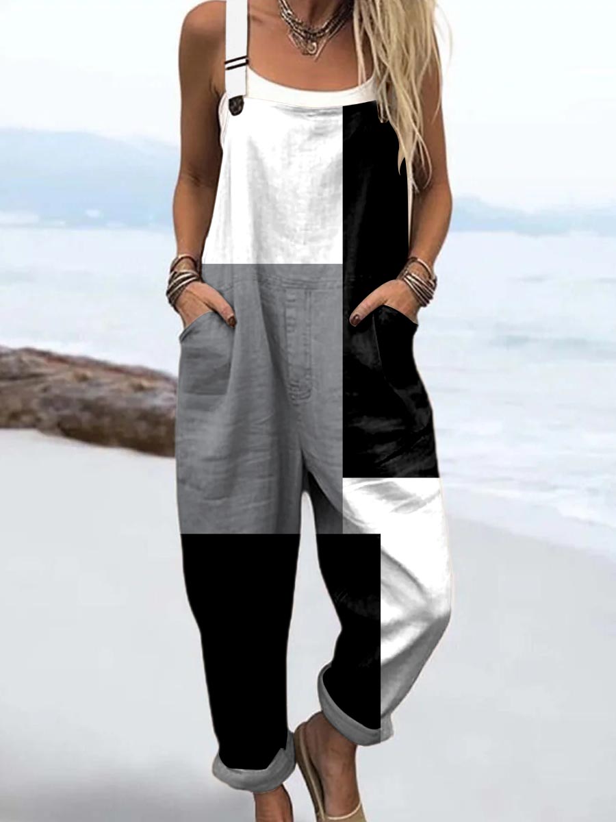 Women's Abstract Geometric Pattern Art Print Casual   Cotton + Polyester Wide Leg Jumpsuit
