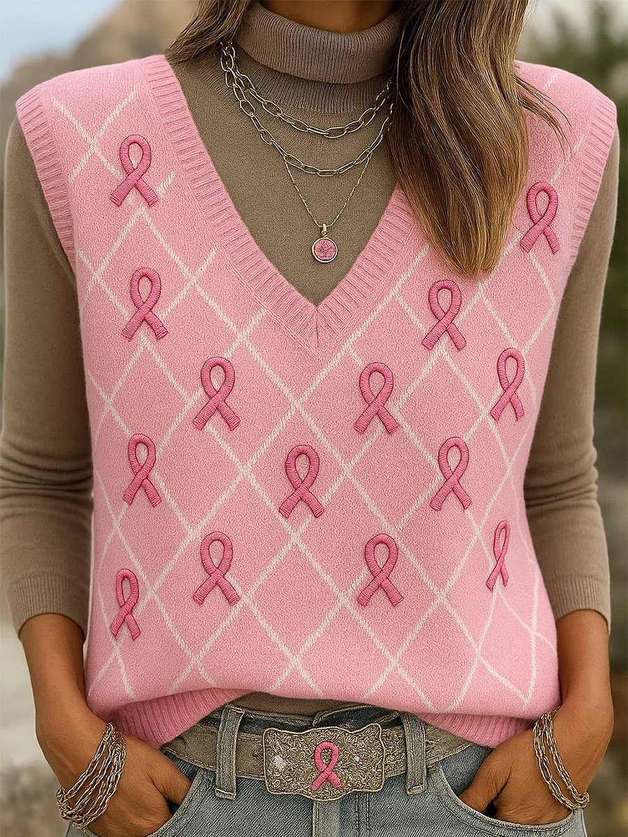 Women's Pink Breast Cancer Awareness Casual Knit Tank Top