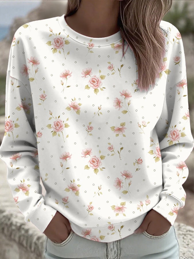 Women's Breast Cancer Art Floral Print Sweatshirt