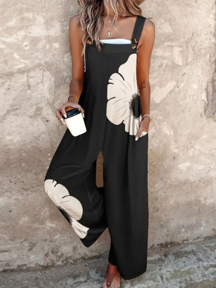 Women's Sleeveless Printed Retro Casual Overalls  Cotton + Polyester Jumpsuit