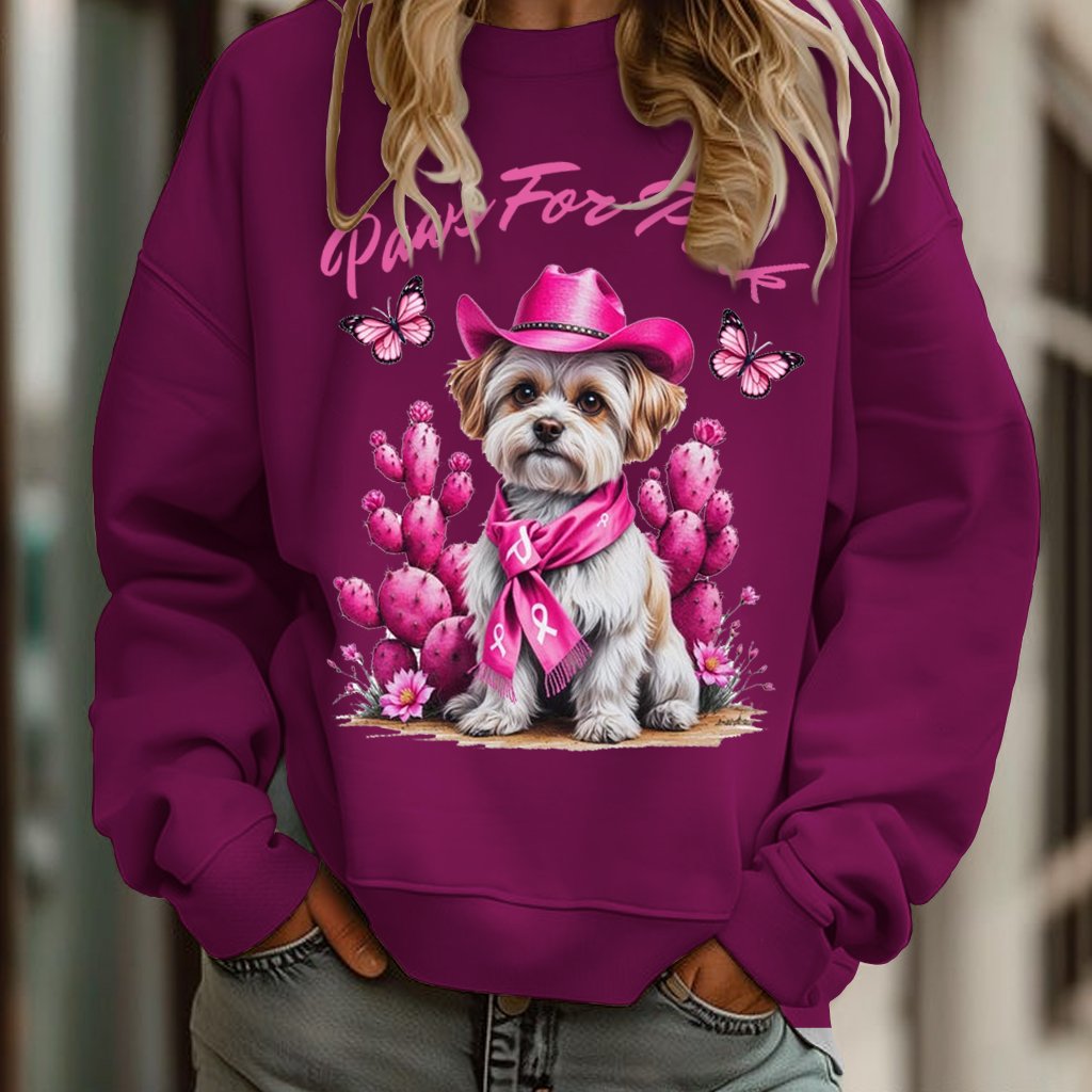 Paws For Pink West Dog Art Printed Sweatshirt