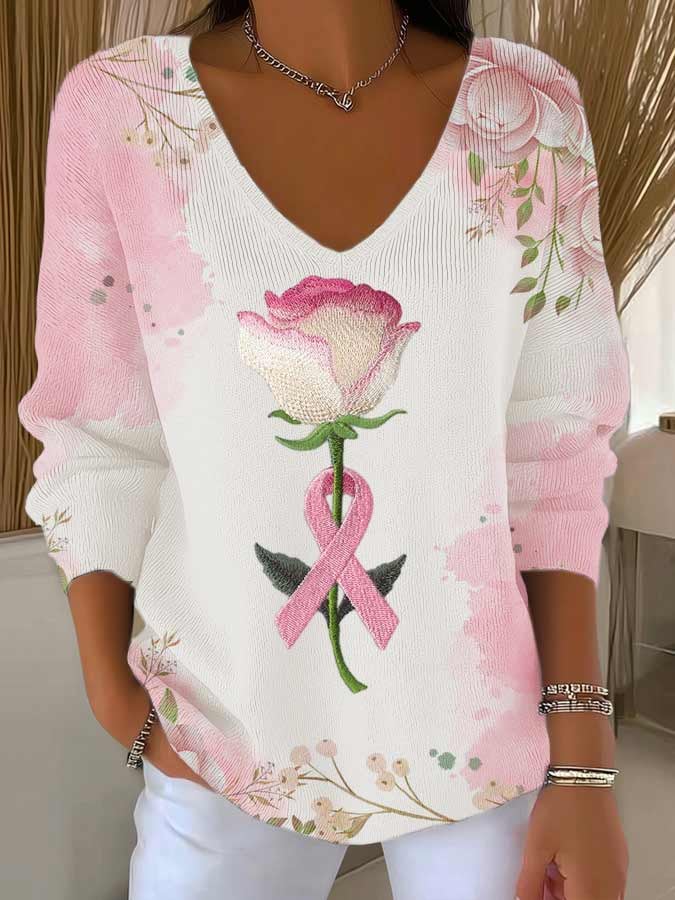 Floral Art Pink October Printed Long Sleeve Top