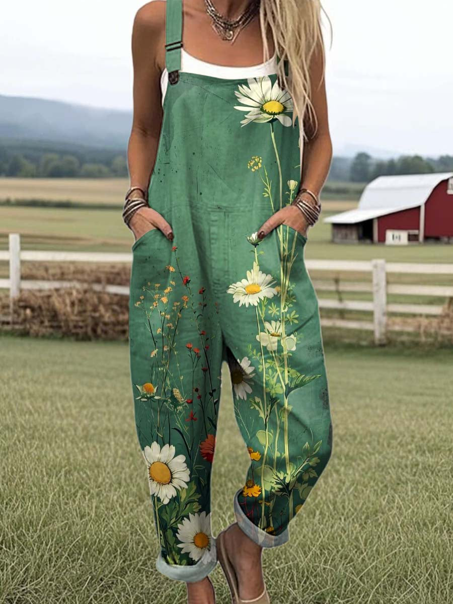 🔥Women's Lovely Floral Art Print Casual Cotton + Polyester  Cotton + Polyester Wide Leg Jumpsuit8.15