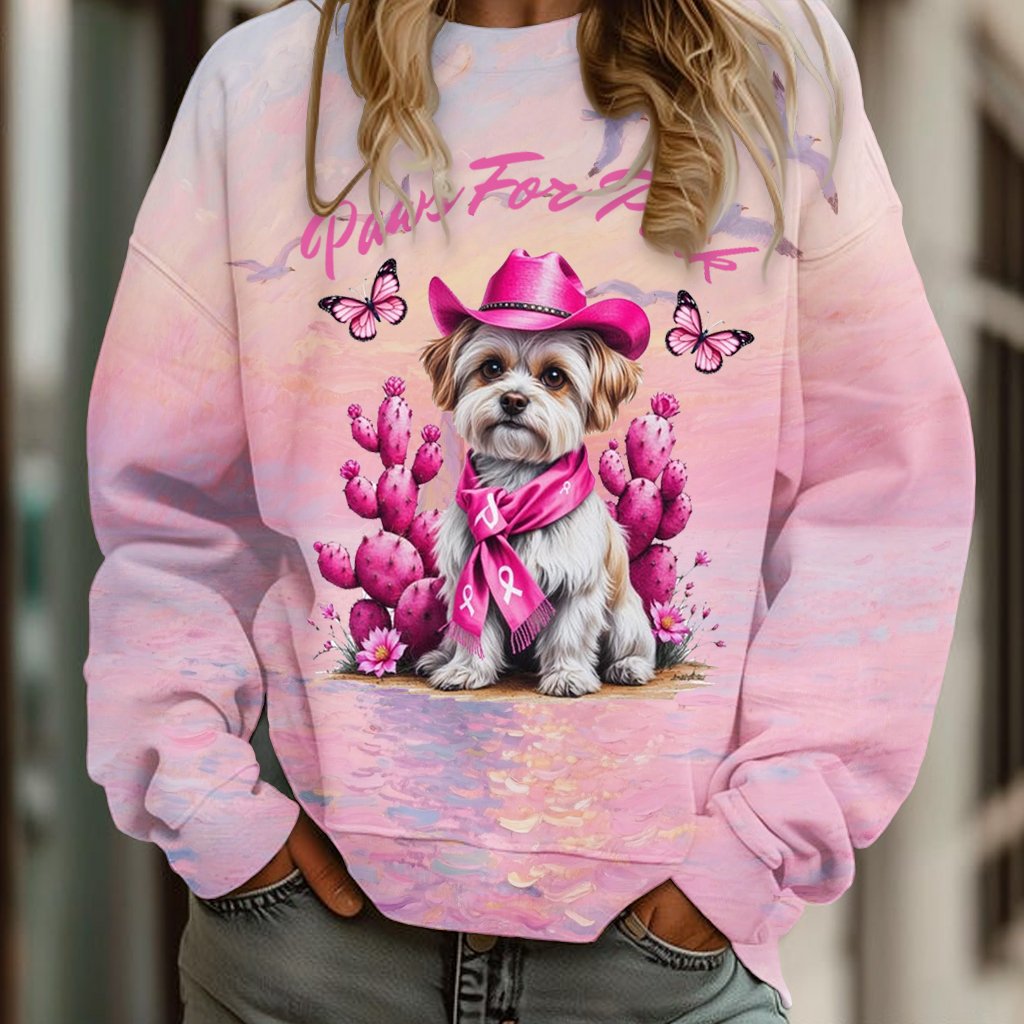 Paws For Pink West Dog Art Printed Sweatshirt