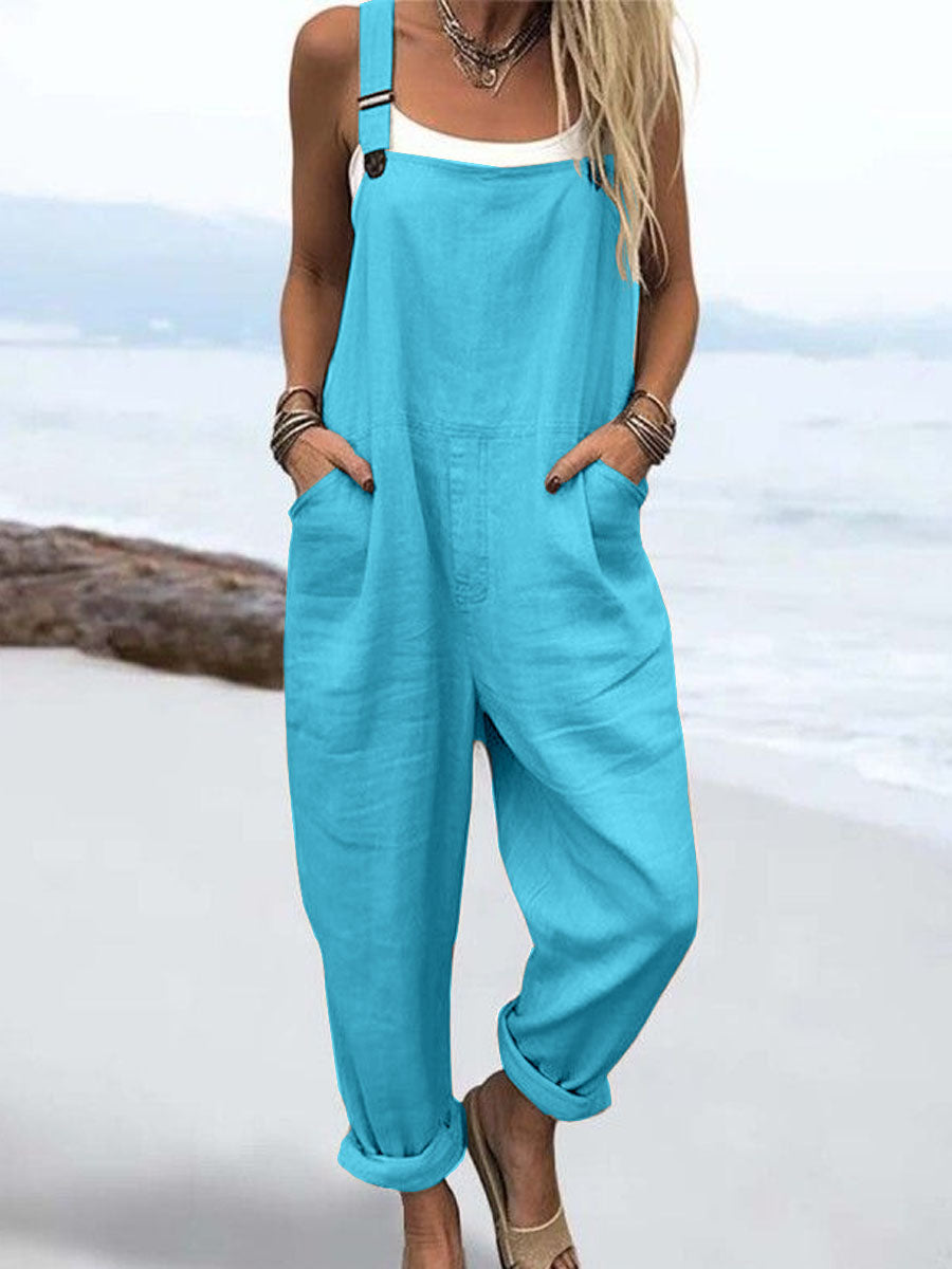 🔥Wome's Vacation Retro  Casual  Cotton + Polyester Wide Leg Jumpsuit