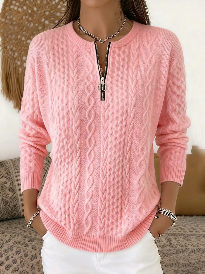 Women's Casual Jacquard Zipper Sweatshirt