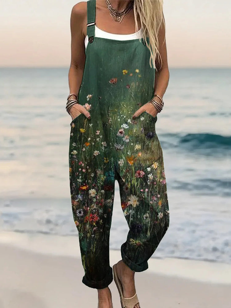Women's Vintage Floral Art Print Casual Cotton + Polyester  Jumpsuit8'15