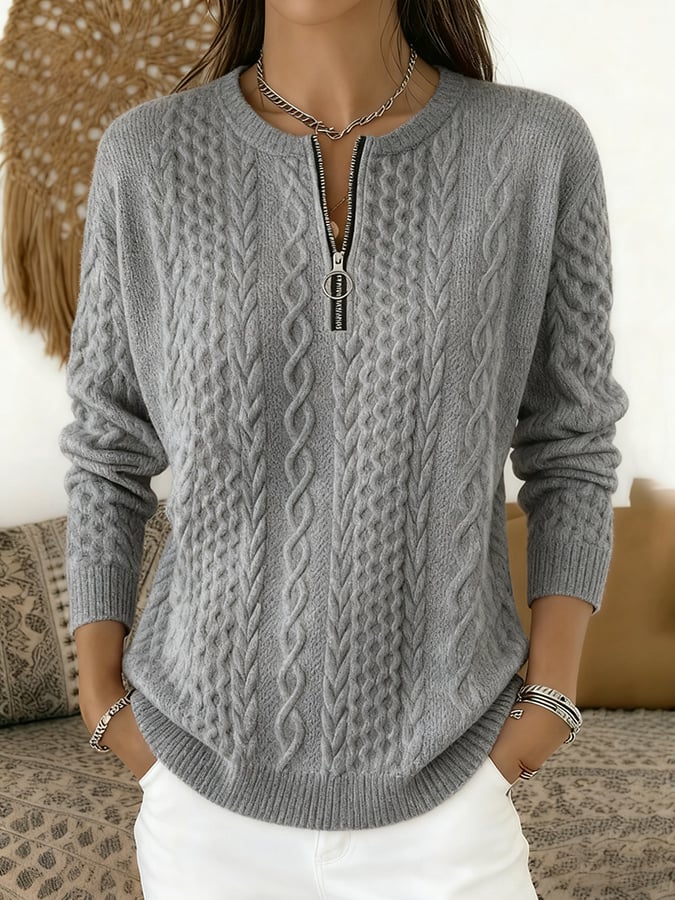 Women's Casual Jacquard Zipper Sweatshirt