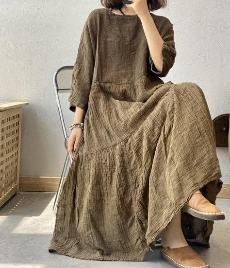 Daily Plain Half Sleeve Tiered Loose Midi Dress