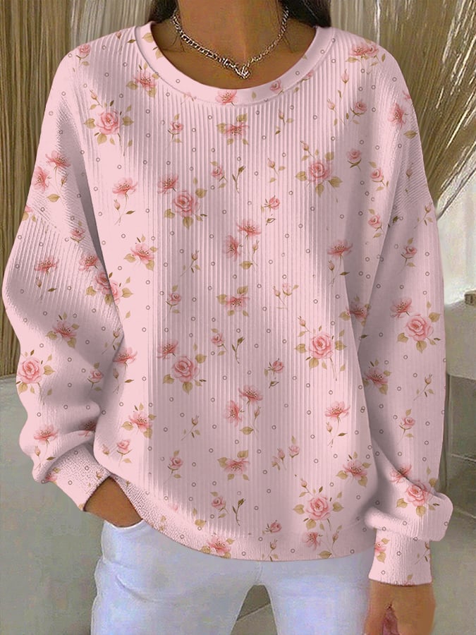 Women's Breast Cancer Floral Art Print Sweatshirt