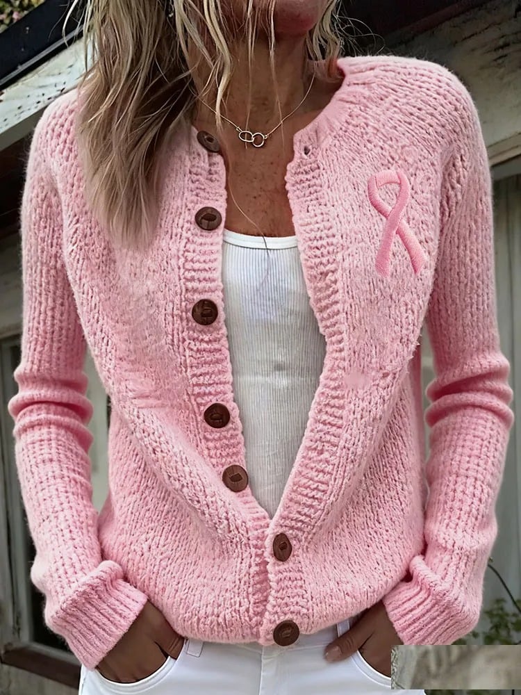 Women's Breast Cancer Awareness Printed Sweater Cardigan