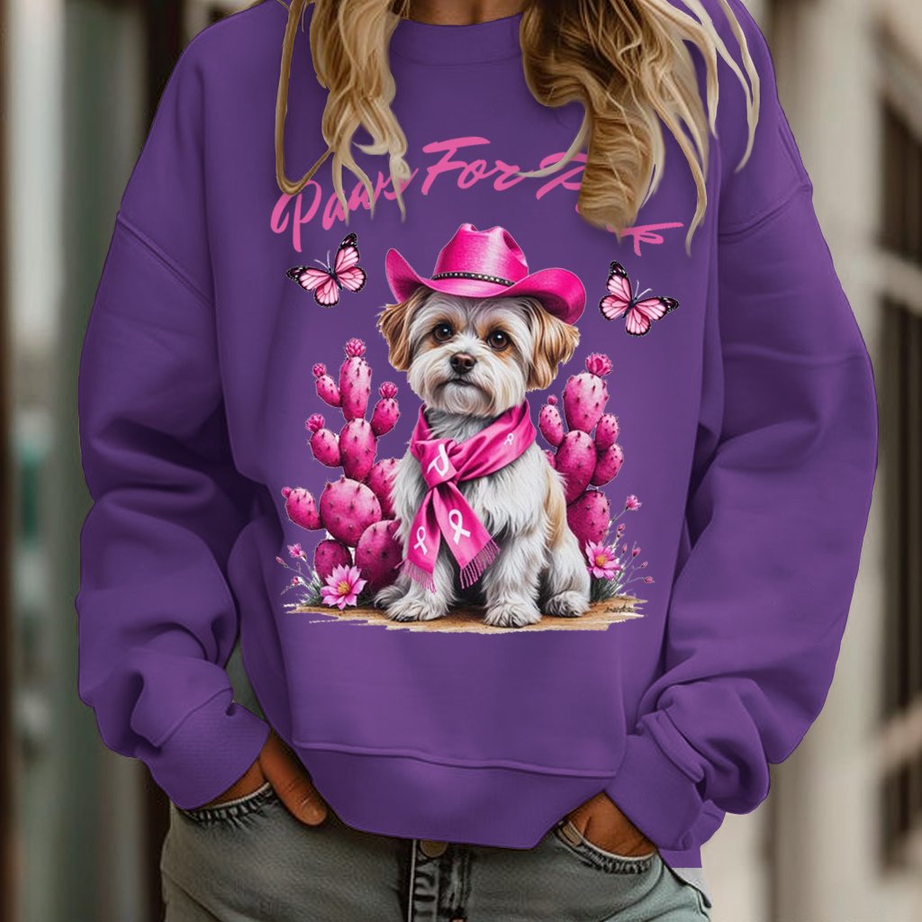 Paws For Pink West Dog Art Printed Sweatshirt