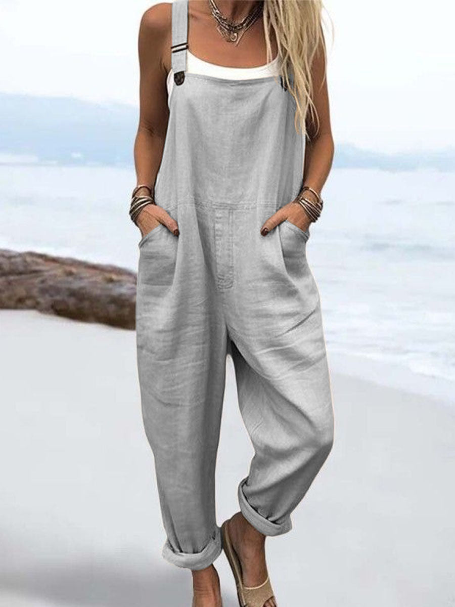 🔥Wome's Vacation Retro  Casual  Cotton + Polyester Wide Leg Jumpsuit