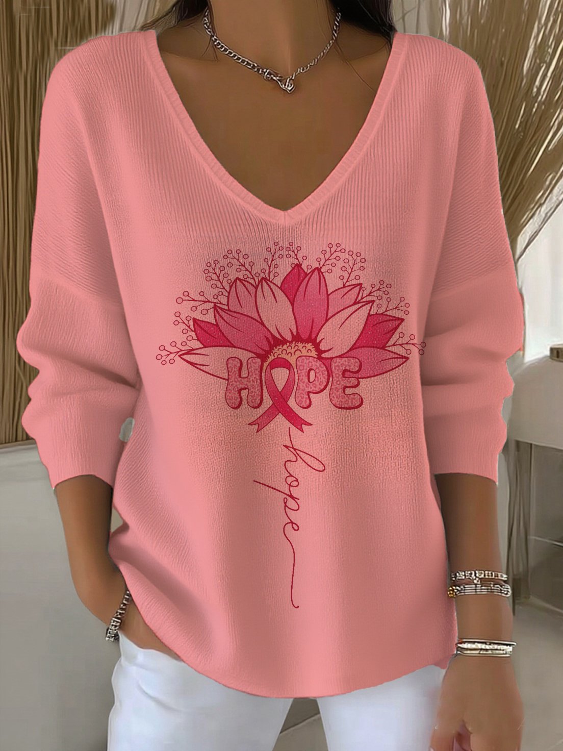 Women's Pink Hope Casual Knitwear