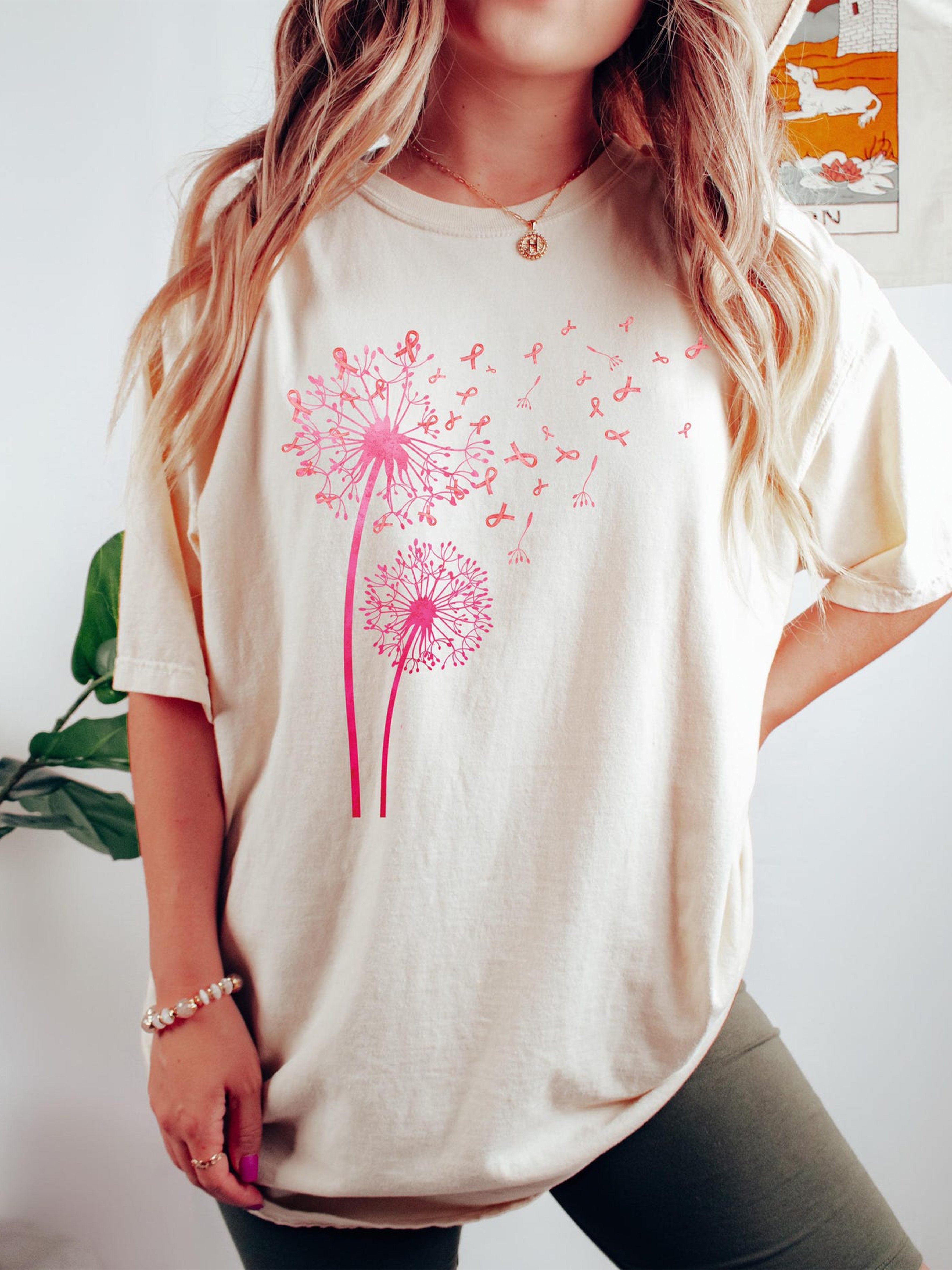 Dandelion Breast Cancer Awareness Ribbon Shirt