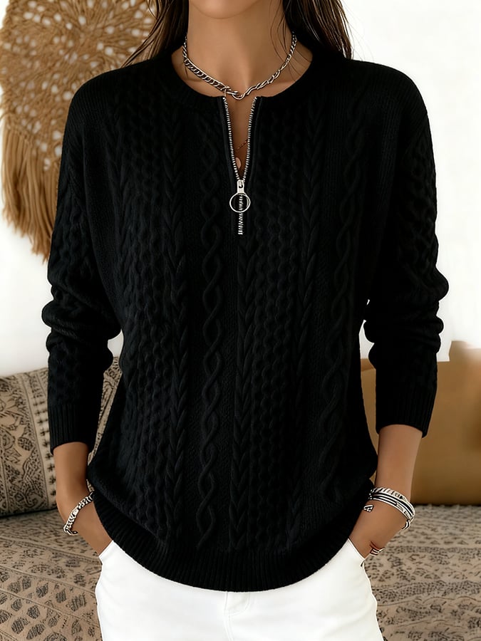 Women's Casual Jacquard Zipper Sweatshirt