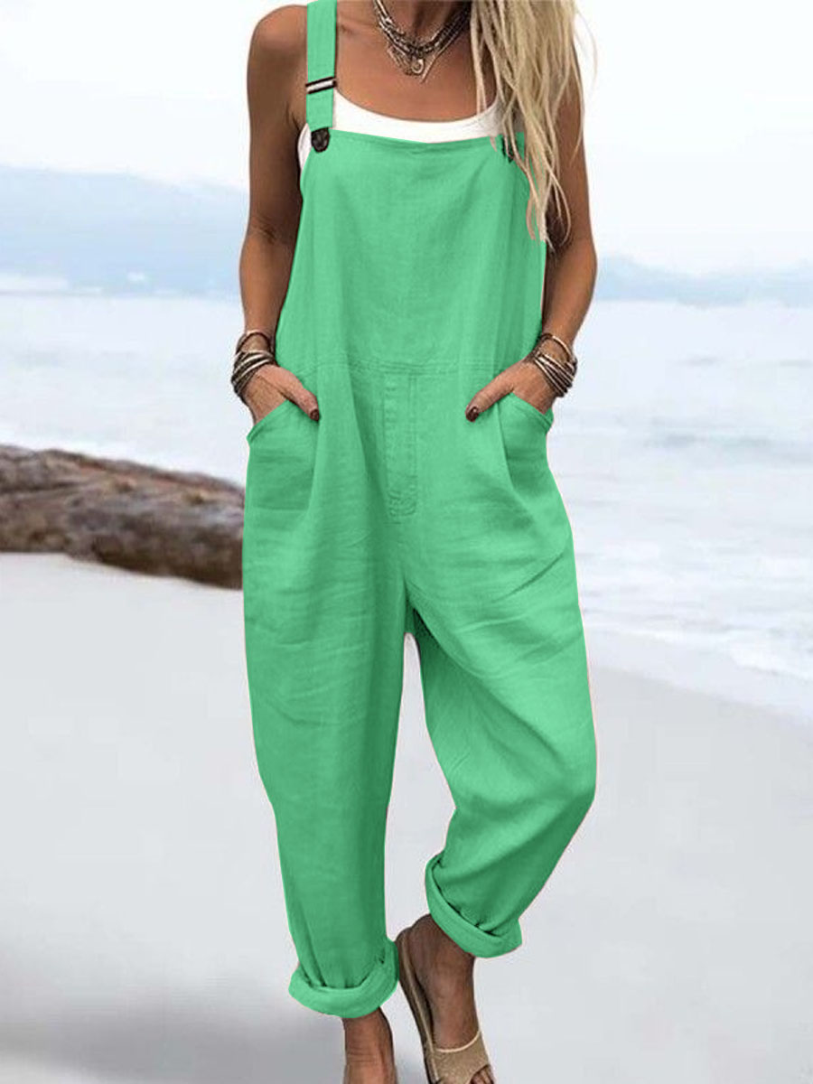 🔥Wome's Vacation Retro  Casual  Cotton + Polyester Wide Leg Jumpsuit