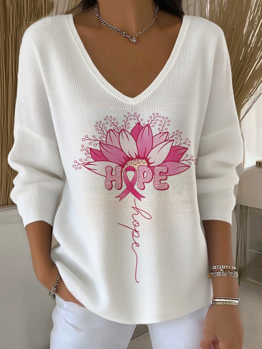 Women's Pink Hope Casual Knitwear