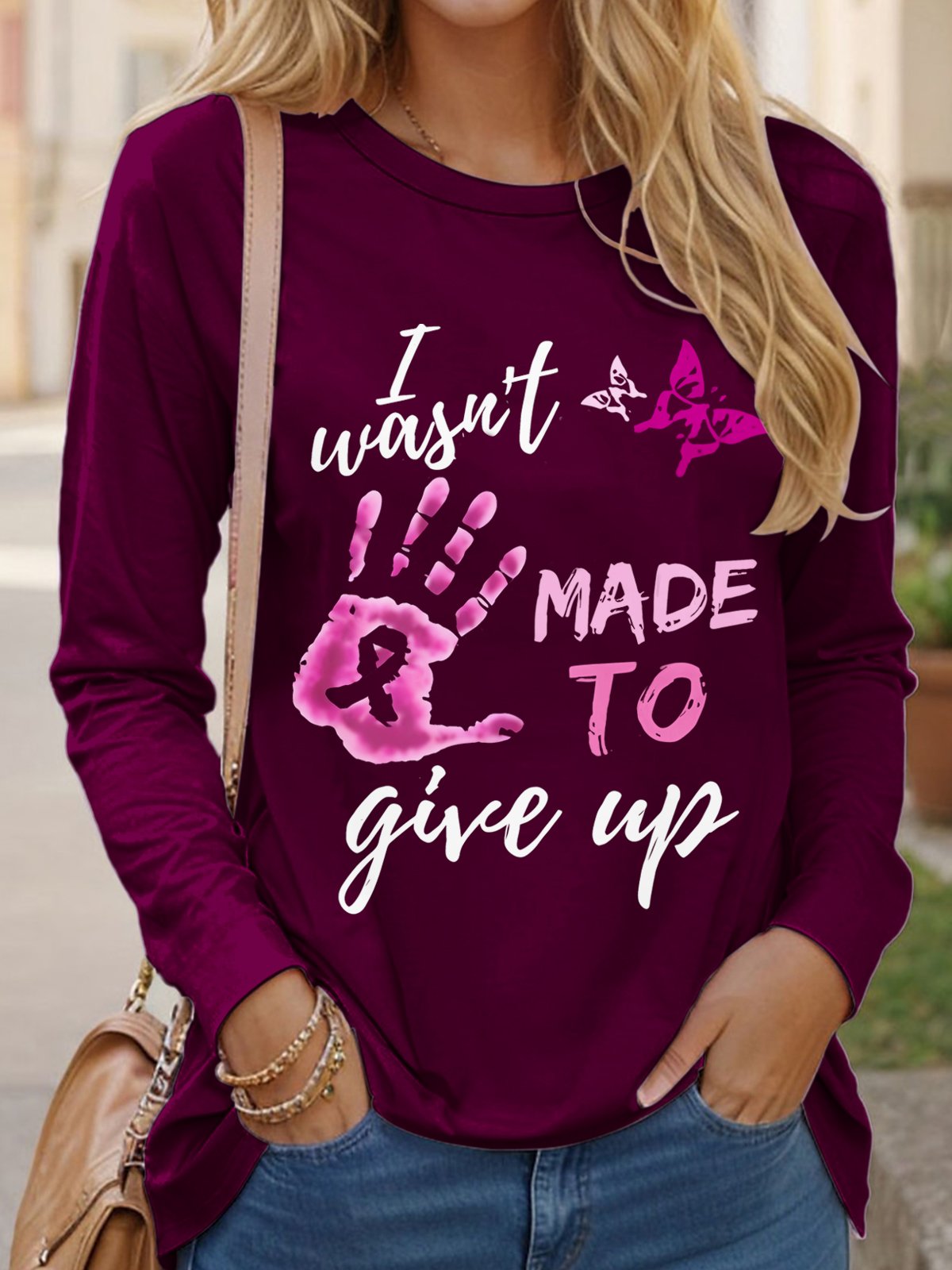 I Wasn't Made To Give Up Breast Cancer Art Print Casual T-Shirt