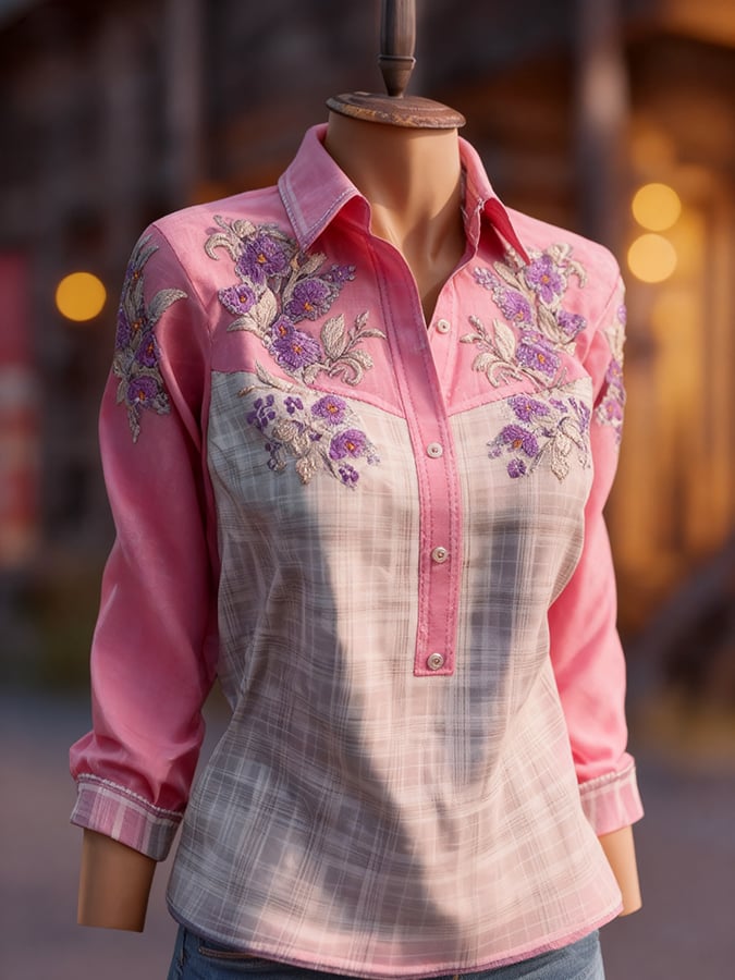 Vintage Pink Floral Print Casual Shirt