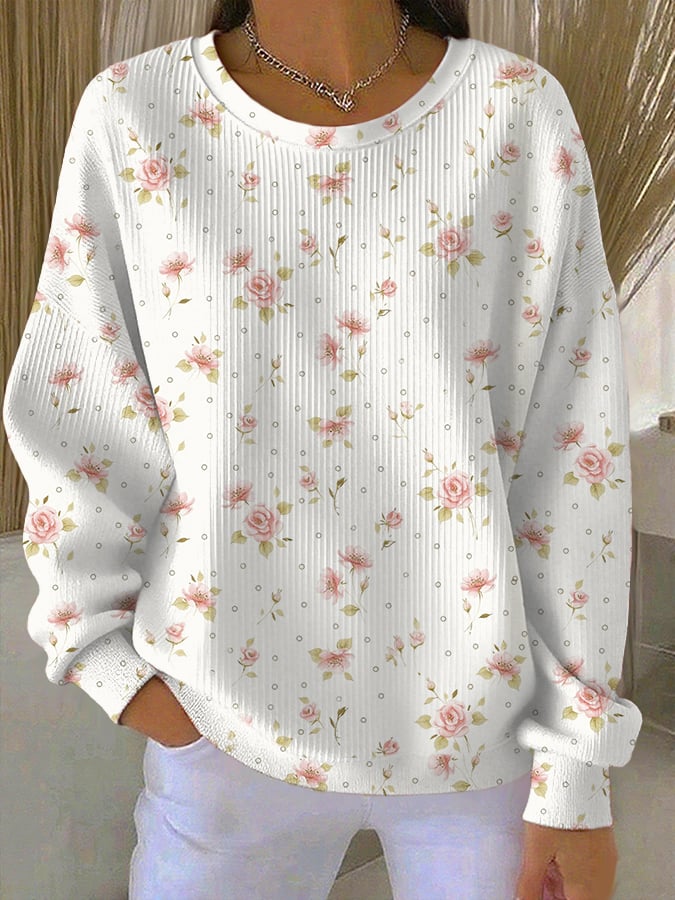 Women's Breast Cancer Floral Art Print Sweatshirt