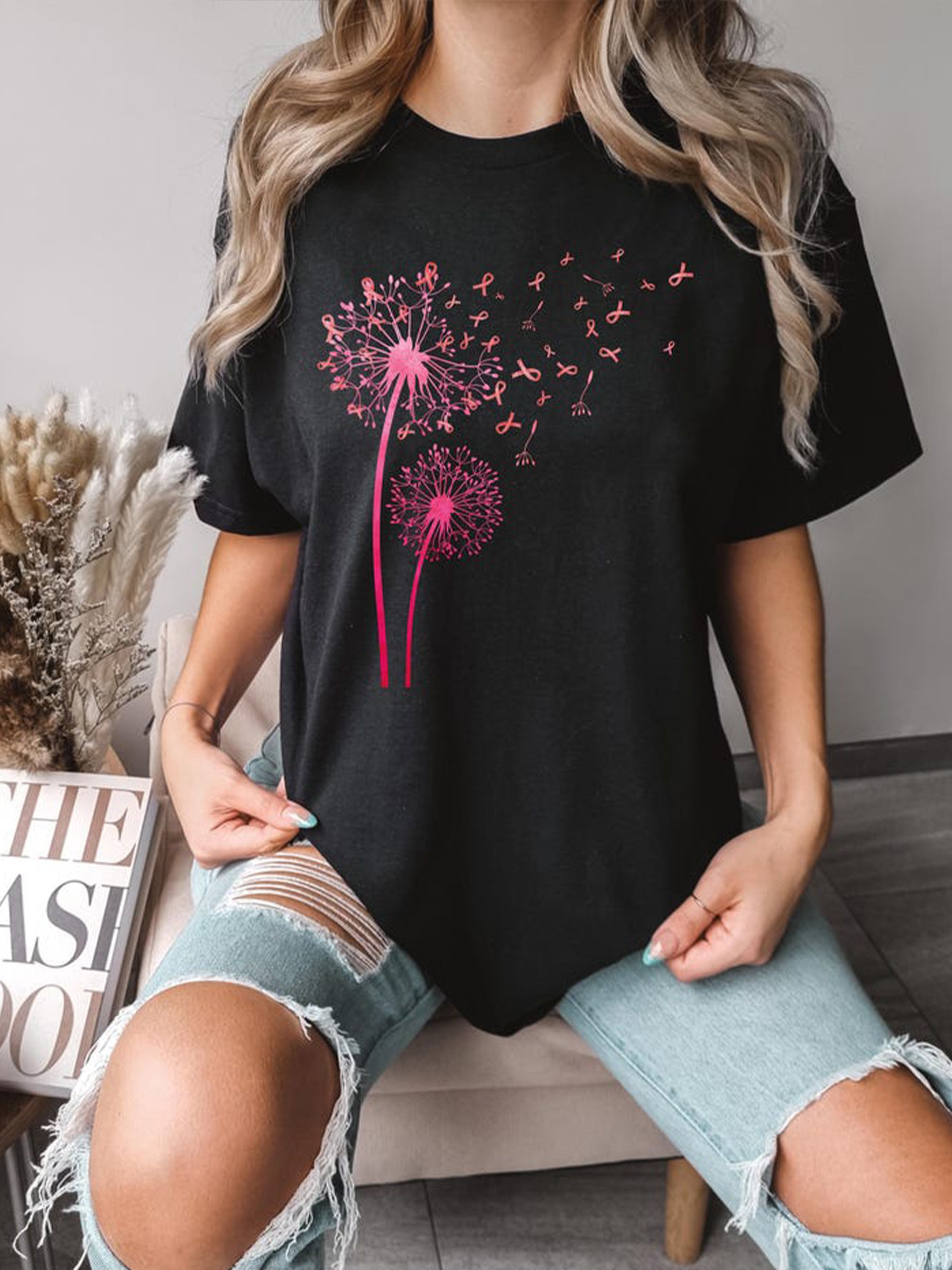Dandelion Breast Cancer Awareness Ribbon Shirt