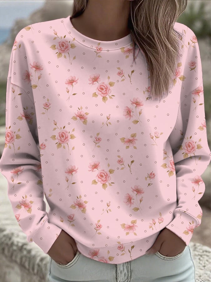 Women's Breast Cancer Art Floral Print Sweatshirt