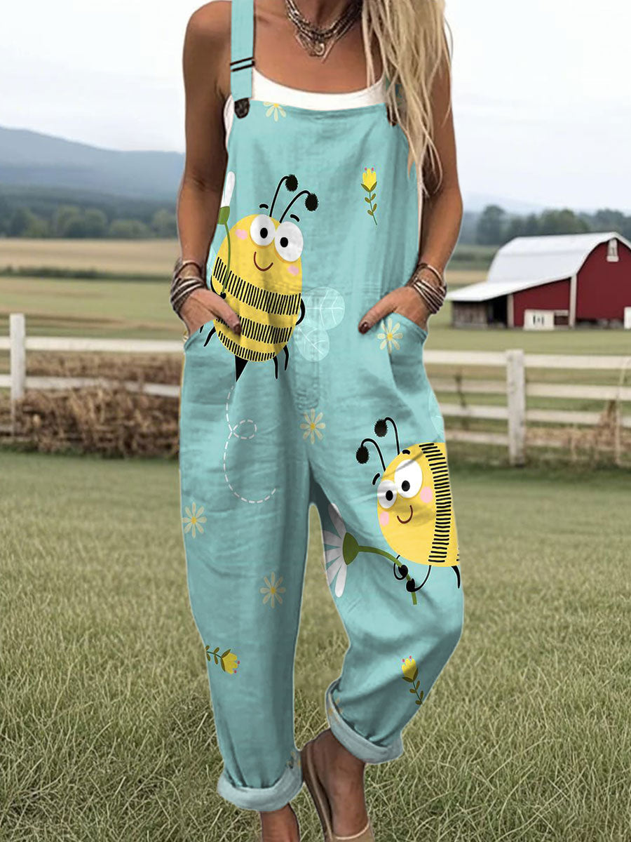 Women's  Funny  Bee Art Print Casual Cotton + Polyester Wide Leg Jumpsuit