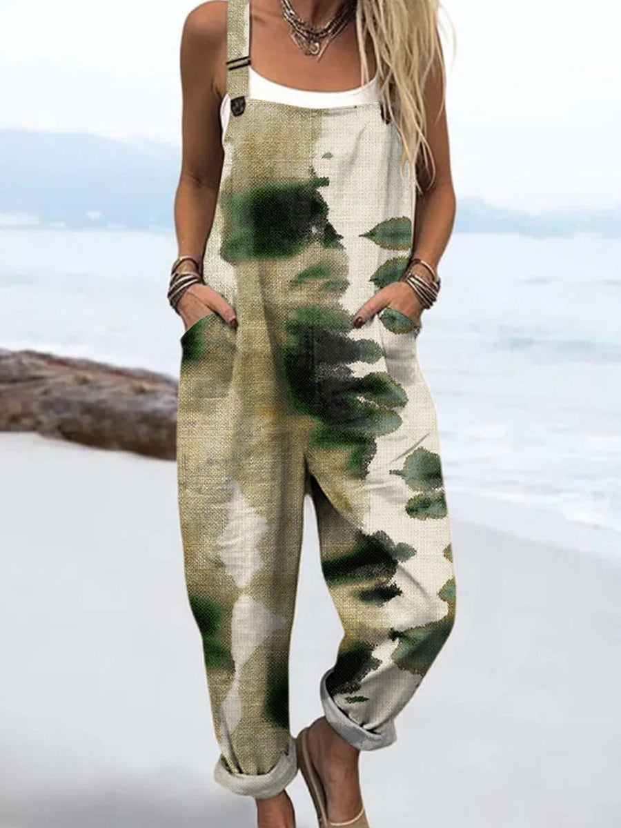 🔥Women's Abstract Watercolor Color Painting Art Print Casual Cotton + Polyester Wide Leg Jumpsuit