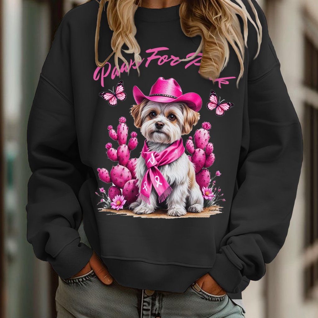 Paws For Pink West Dog Art Printed Sweatshirt