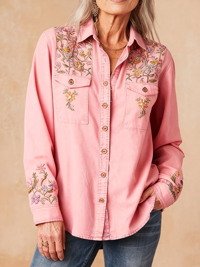 Vintage Pink Floral Print Casual Shirt