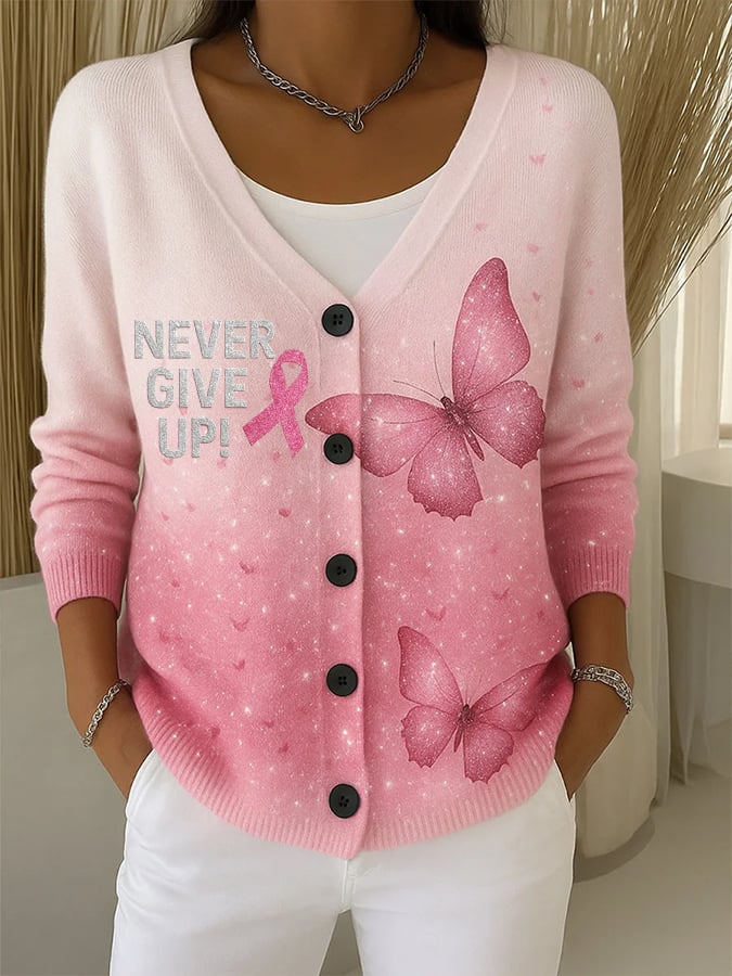 Women's Never Give Up Faith Print Cardigan