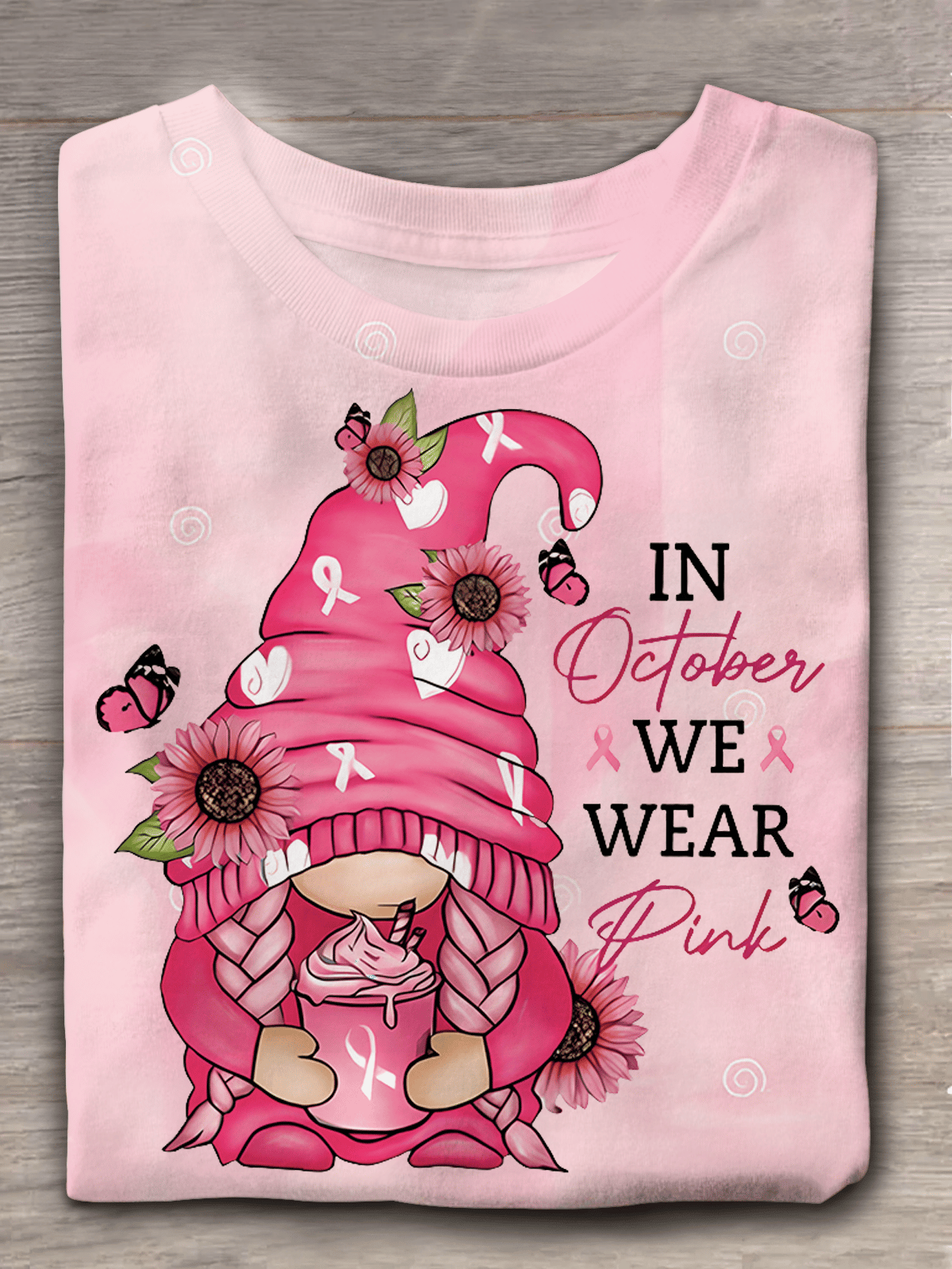 In October We Wear Pink Gnomes Printed T-shirts