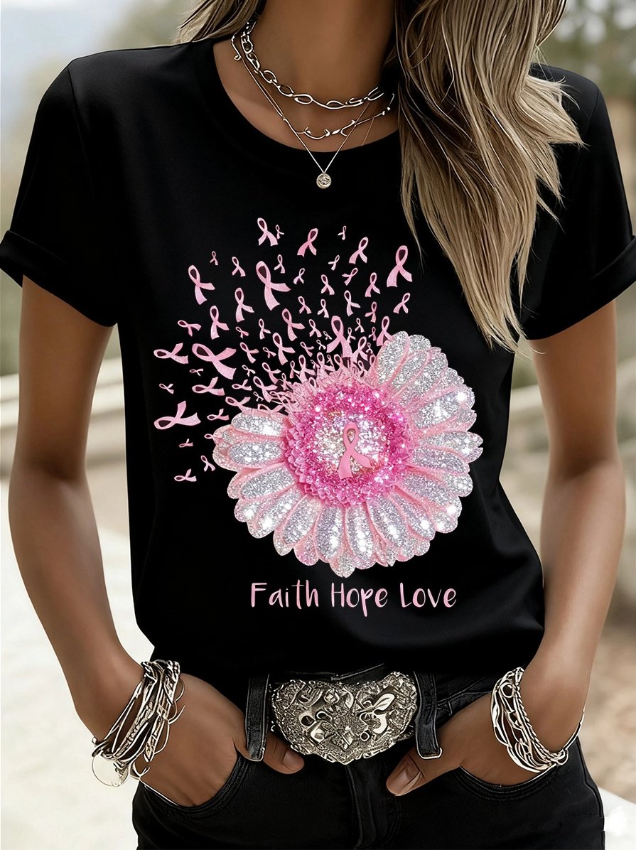 Women's Breast Cancer Awareness Print Short Sleeve T-Shirt
