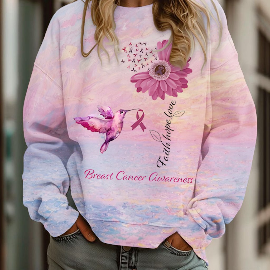Faith Hope Love Breast Cancer Awareness Art Printed Sweatshirt