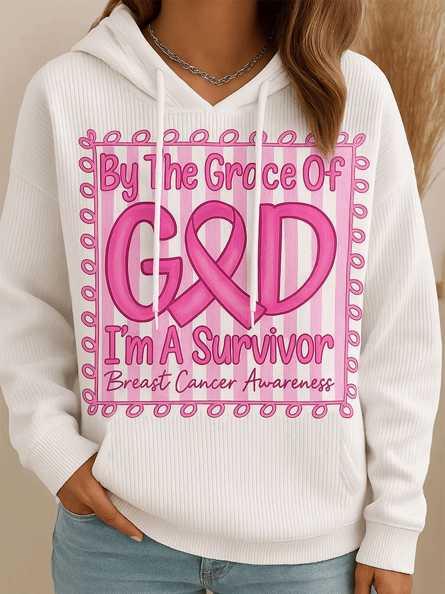 Women's By The Grace Of God I'M A Survivor Breast Cancer Awareness Print Sweatshirt