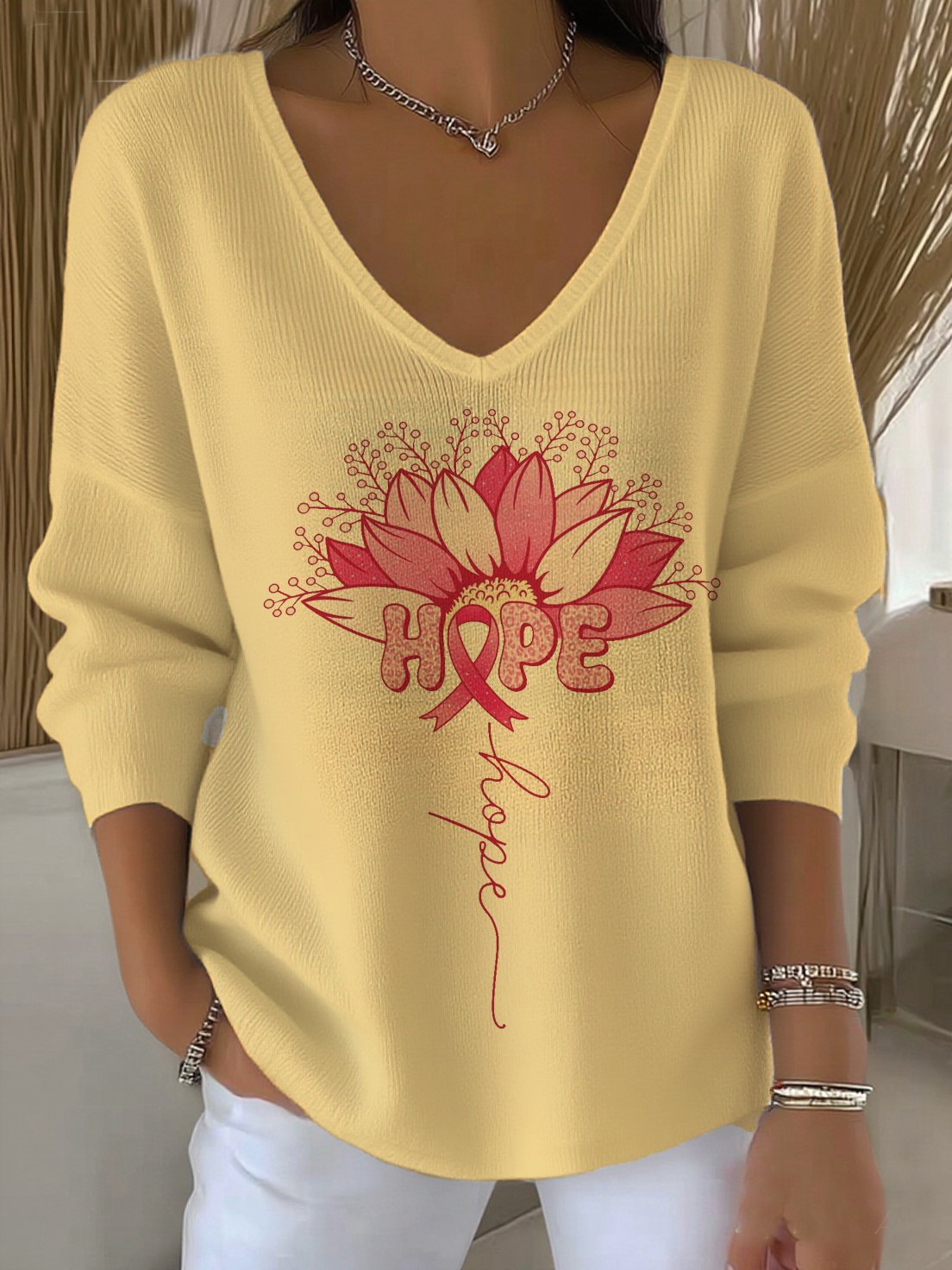 Women's Pink Hope Casual Knitwear