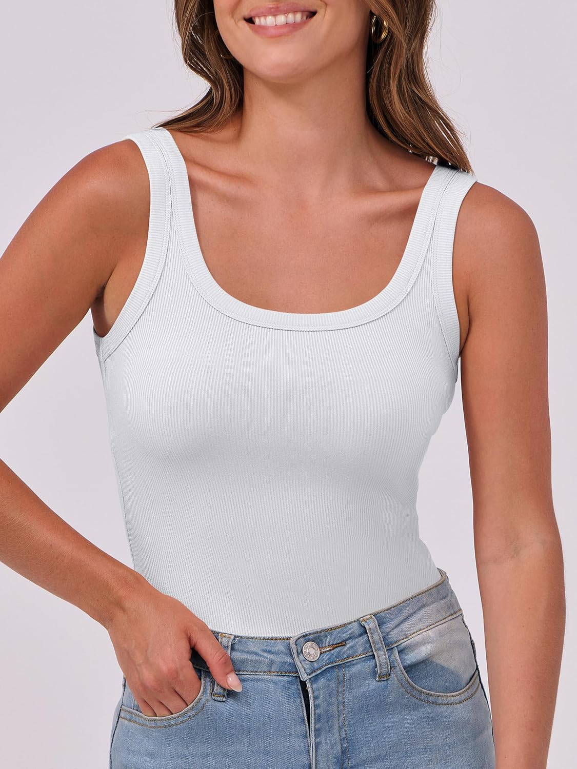 Womens Sleeveless Scoop Neck Tank Top Ribbed Fitted Summer Basic Slim Cute Tops 2025